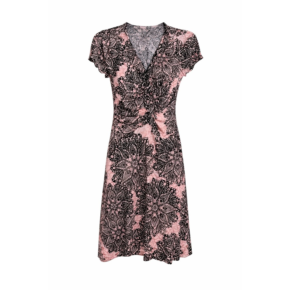 Connected Pink Black Lace Print Sheath Dress Ruched Stretch 4 Chic y2k Babydoll